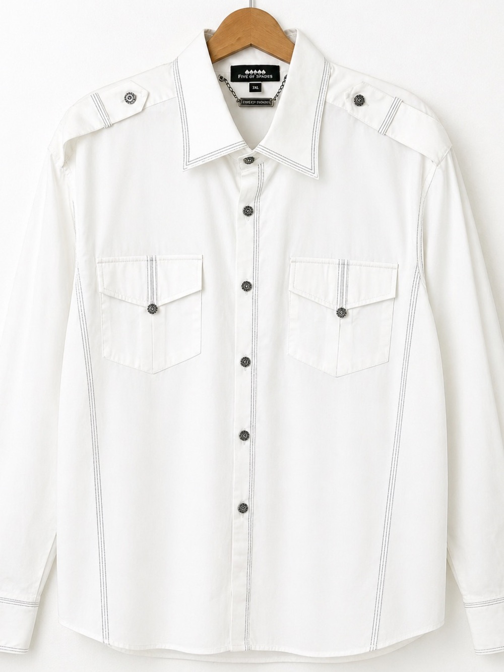 Five of Spades White Button Down Shirt 3XL Modern Western Utility